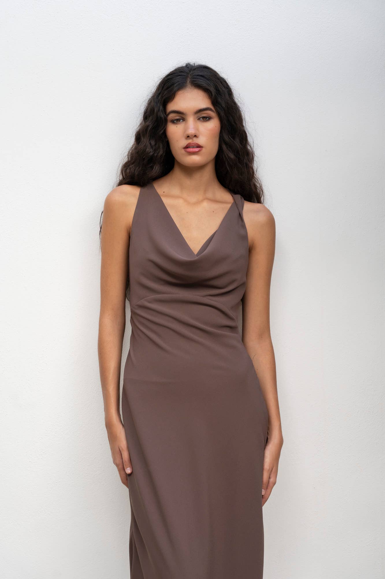Brown CROSS-BACK MIDI DRESS for wholesale on Faire2