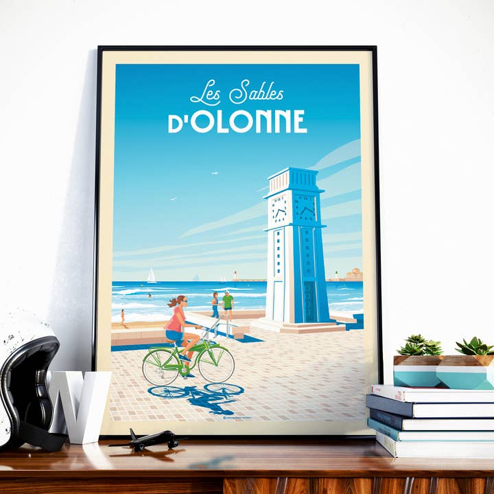Póster de viaje Les Sables d'Olonne - El reloj - Francia para venta al por mayor de Olahoop Travel Posters