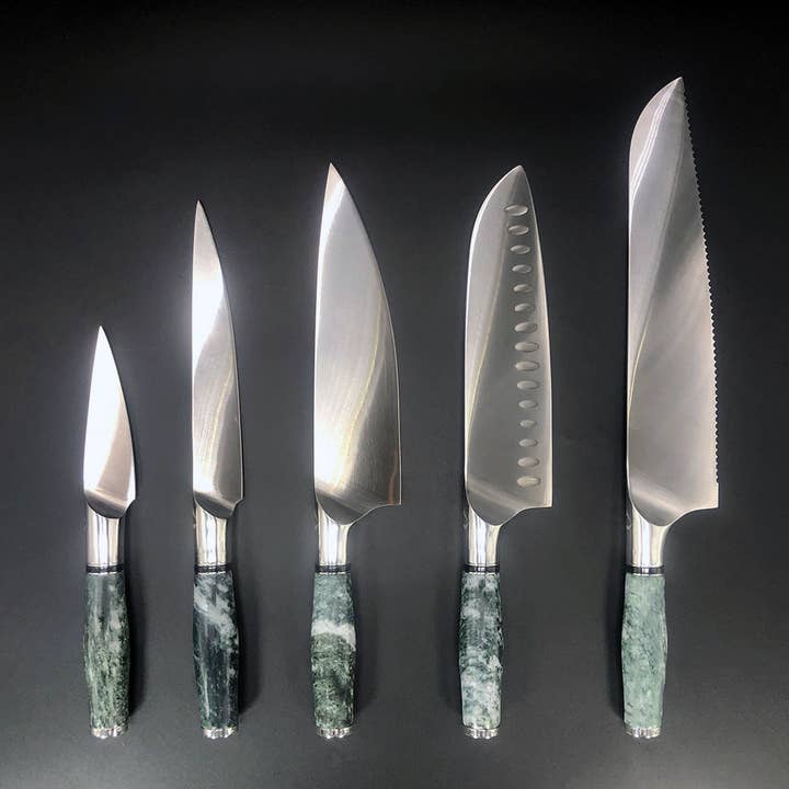 Mossy Green Marble Handle - 5 Knife Set for wholesale by Craftstone Knives