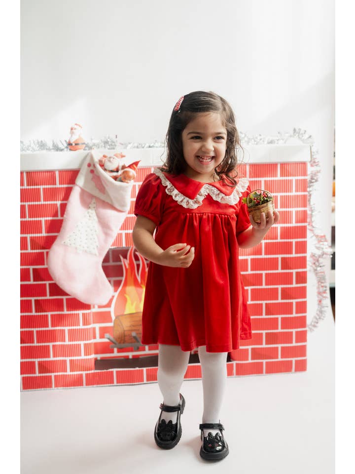Strawberry Jam Kids - Wholesale Dress - Kids - Red Velvet Girls Christmas Dress Vintage Style Baby Toddler4