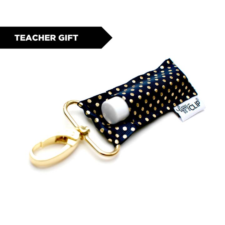 LippyClip Lip Balm Holder - Wholesale Lip Balm Case/Holder - Gold Dots on Navy LippyClip® Lip Balm Holder for Chapstick
