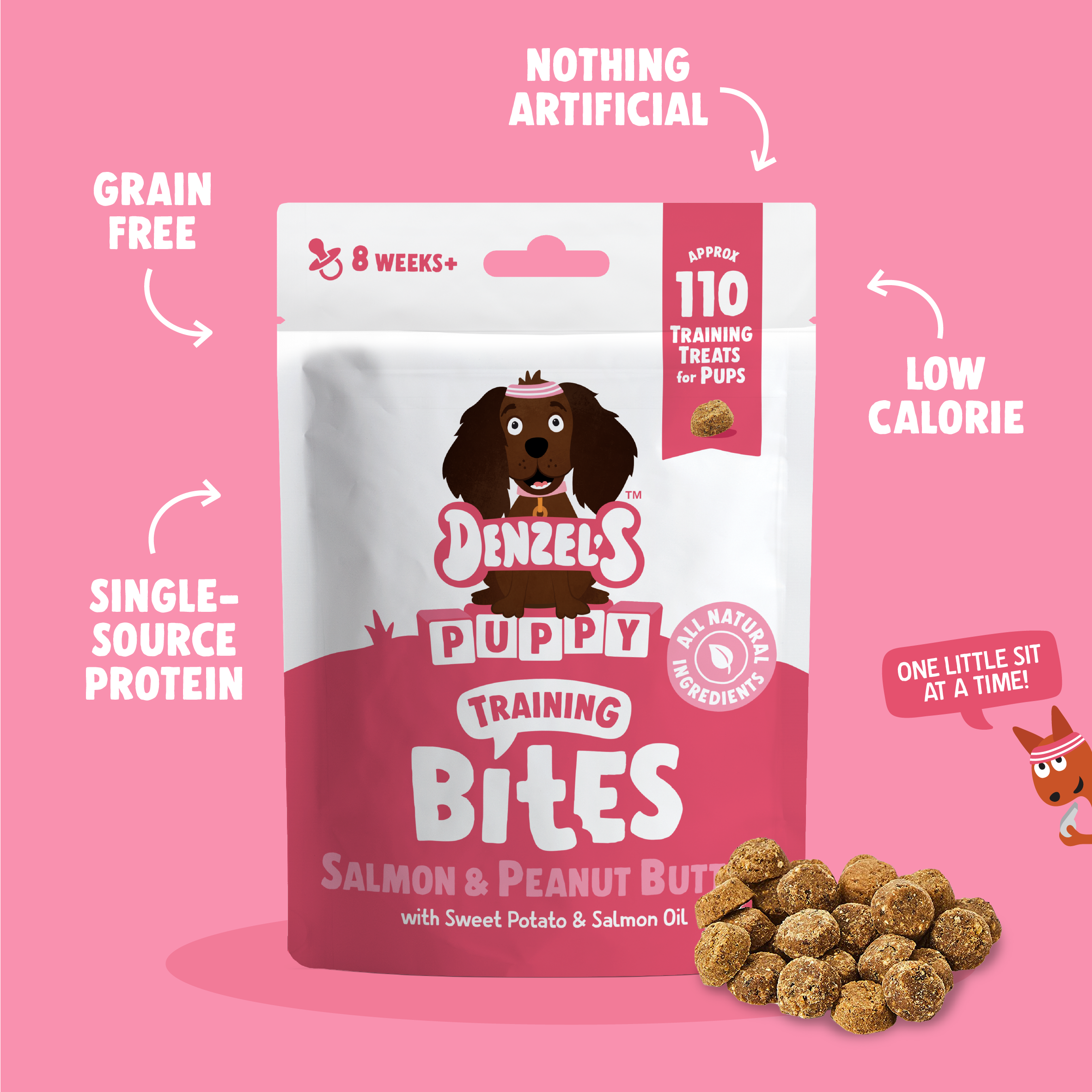 Denzel's - Healthy Dog Treats - Wholesale Pet Treats - Dog - Puppy Salmon & Peanut Butter Training Bites  (10)3