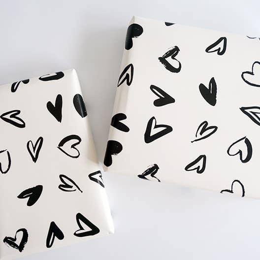 JM Design Studio - Wholesale Flat Wrap - Hand-Drawn Hearts Wrapping Paper / Valentine Gift Wrap