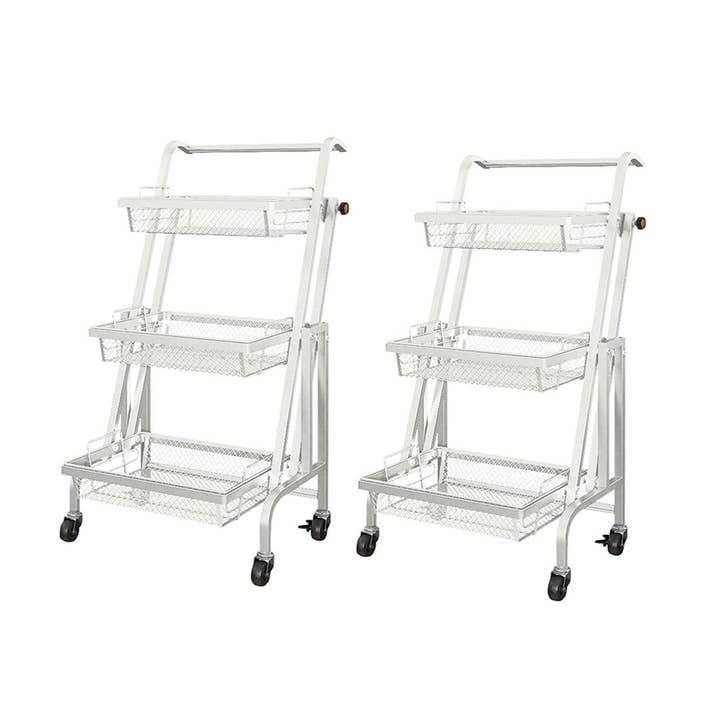 SOGA 2X 3 Tier Steel White Adjustable Kitchen Cart Multi-Functional Shelves Storage Organizer with Wheels for wholesale by SOGA International Pty Ltd