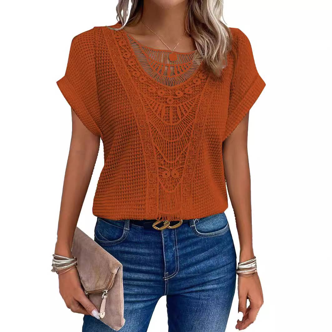 Crave by FW - Wholesale Knit Top - Women's - Lace Splicing Crew Neck T-shirt3