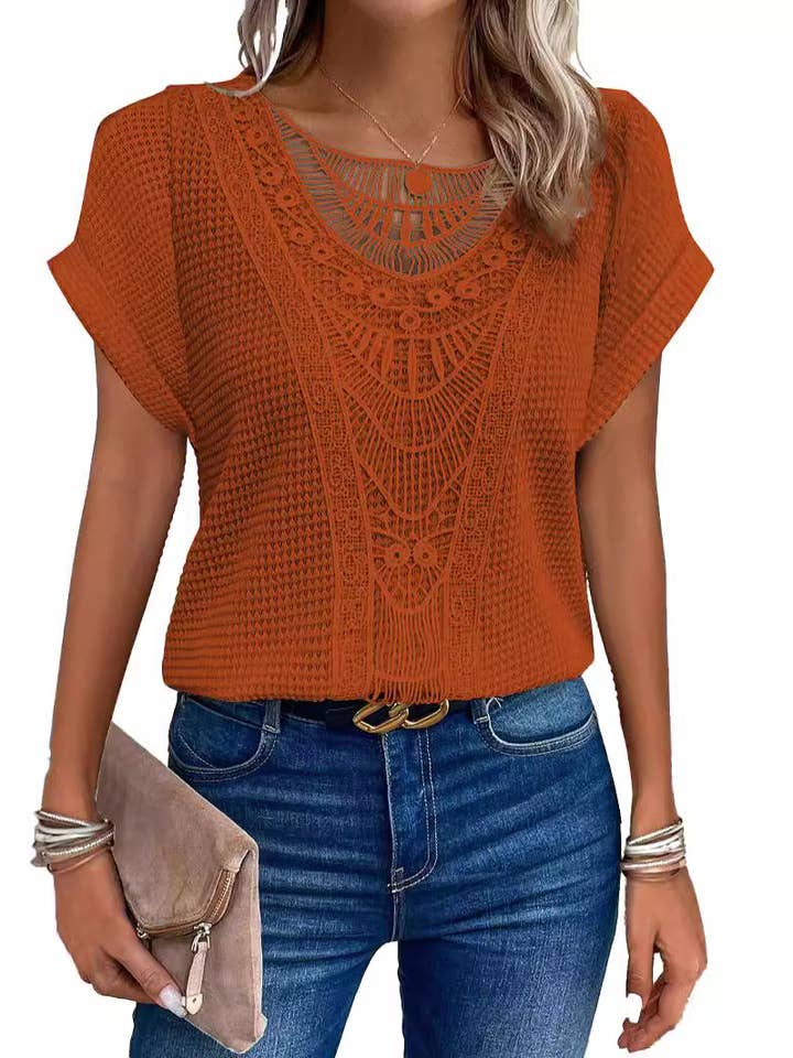 Crave by FW - Wholesale Knit Top - Women's - Lace Splicing Crew Neck T-shirt3