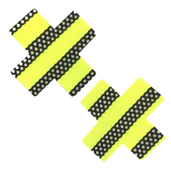 Neon Yellow Mesh Blacklight X Factor Nipple Cover Pasties for wholesale by Neva Nude