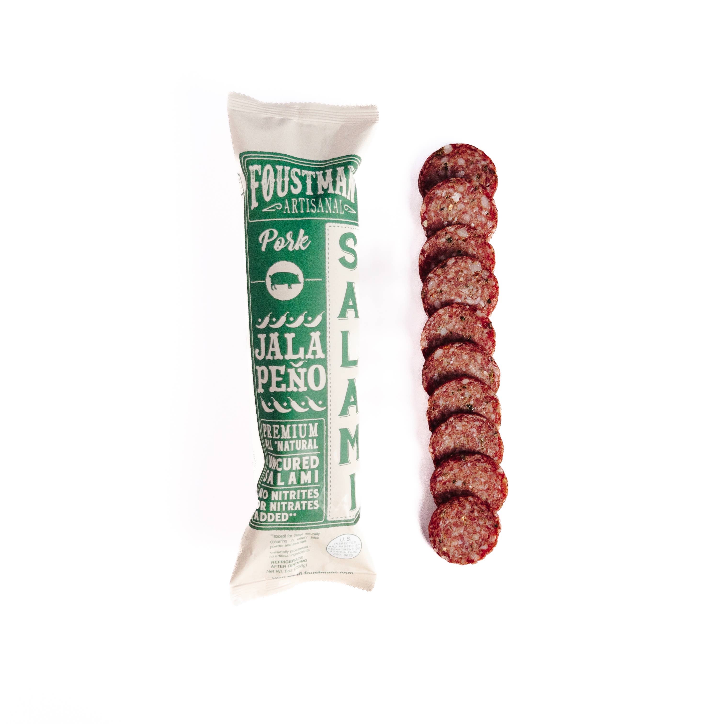 Foustman's Salami - Vente Salamis - JALAPENO DE PORC | SALAMI CRU ENTIÈREMENT NATUREL