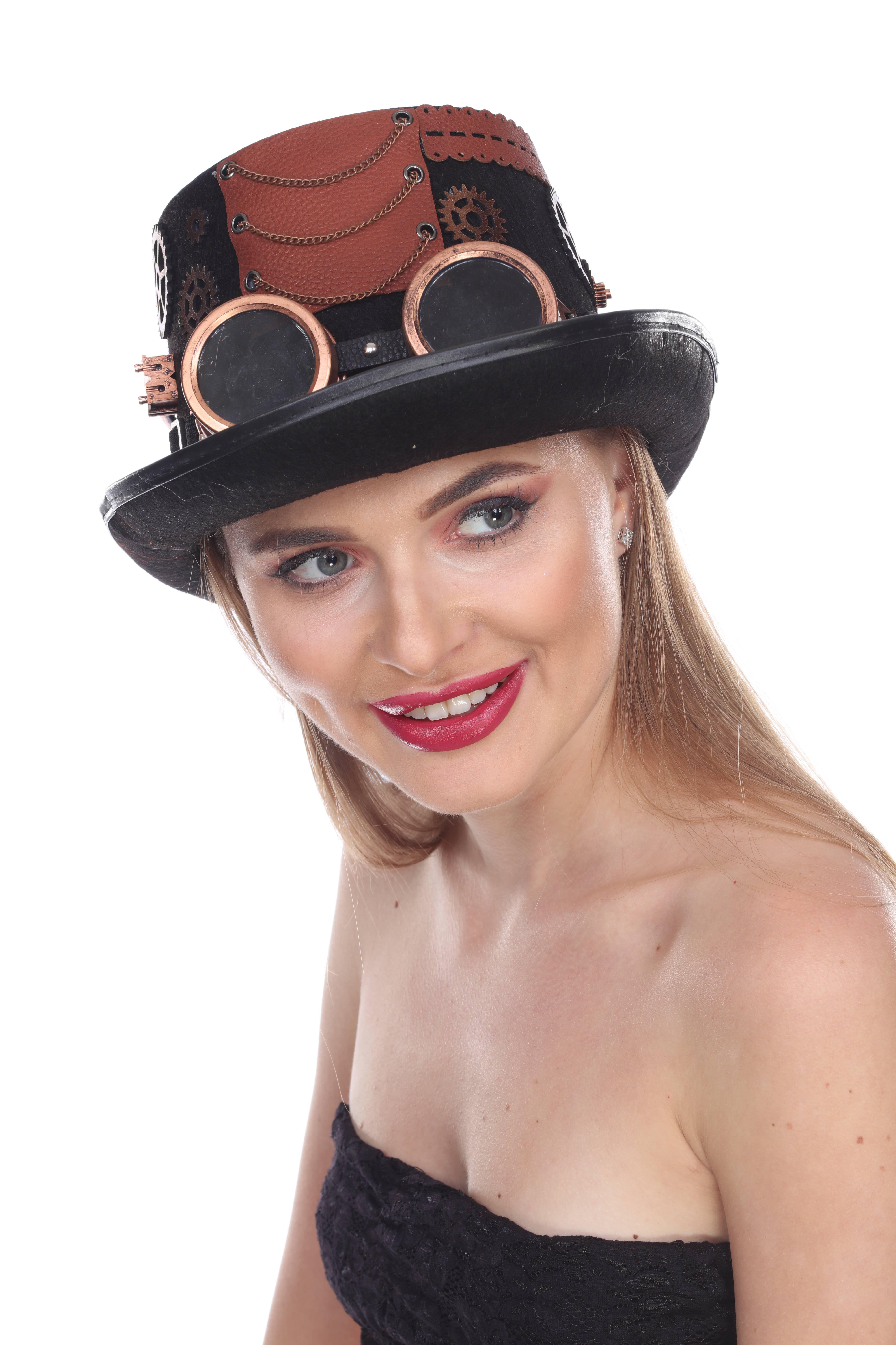 Western Fashion - Wholesale Bowler Hat - Women's - Steampunk Hat with Goggles - Copper4