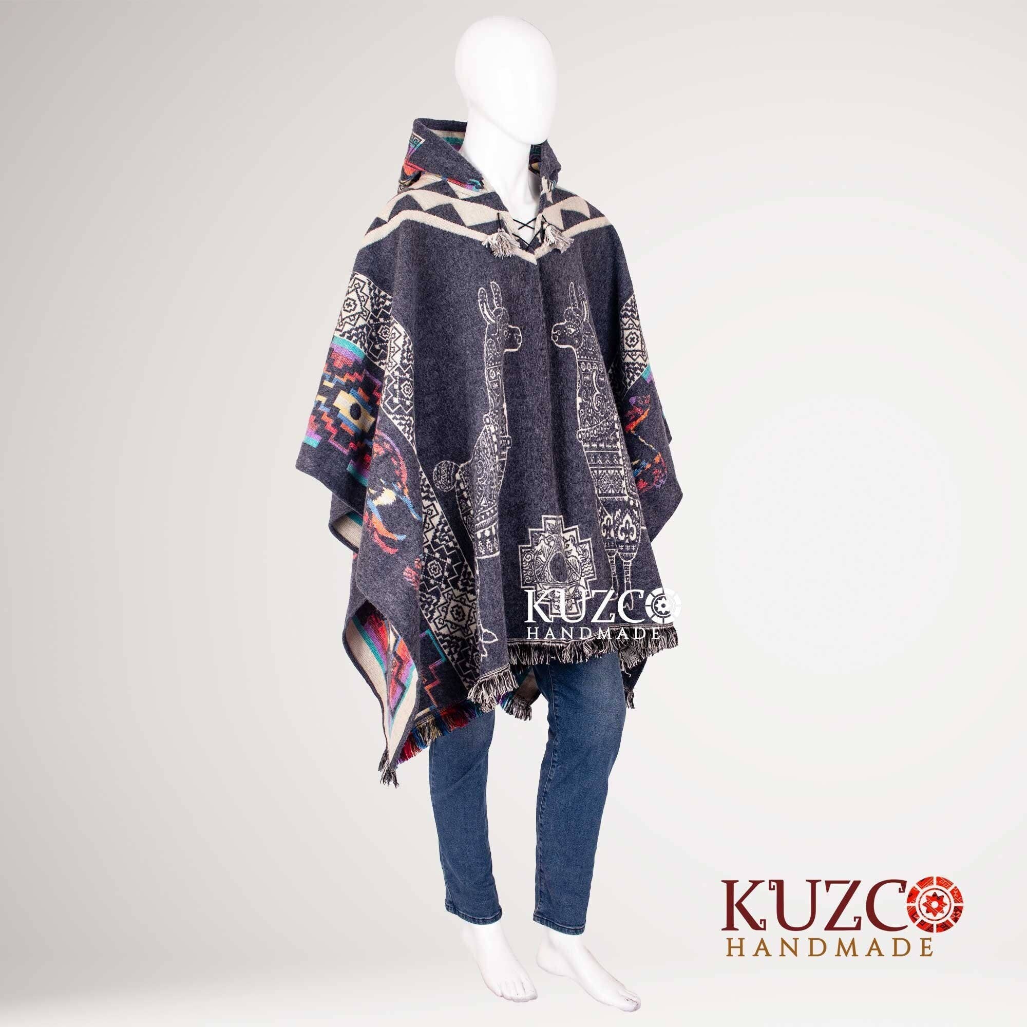KuzcoHandmade - Wholesale Poncho - Unisex - Unisex Alpaca Wool Poncho with Native American Hood