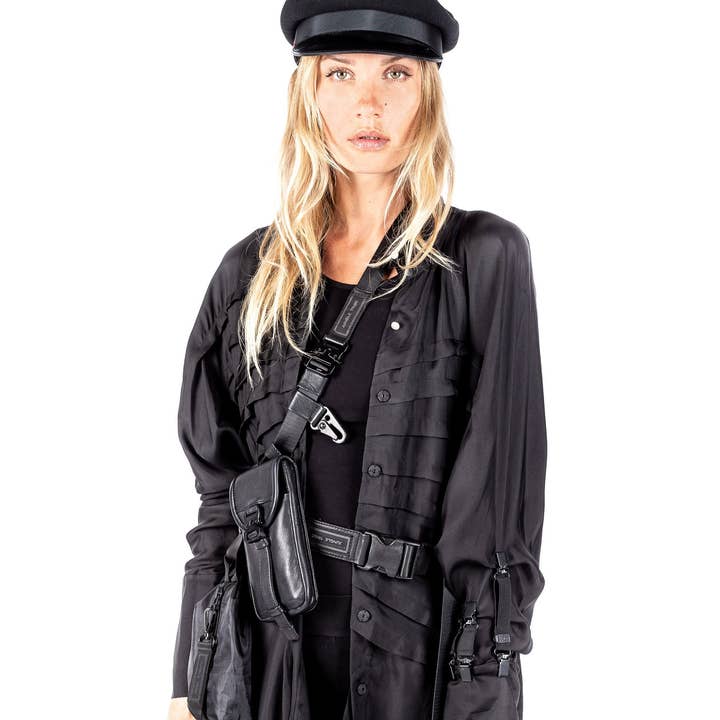 COVERT EDGE Bolsa a Tiracolo em Pele Preta e Suporte de Telemóvel com Cinto de Bolso Versátil por atacado de JUNGLE TRIBE