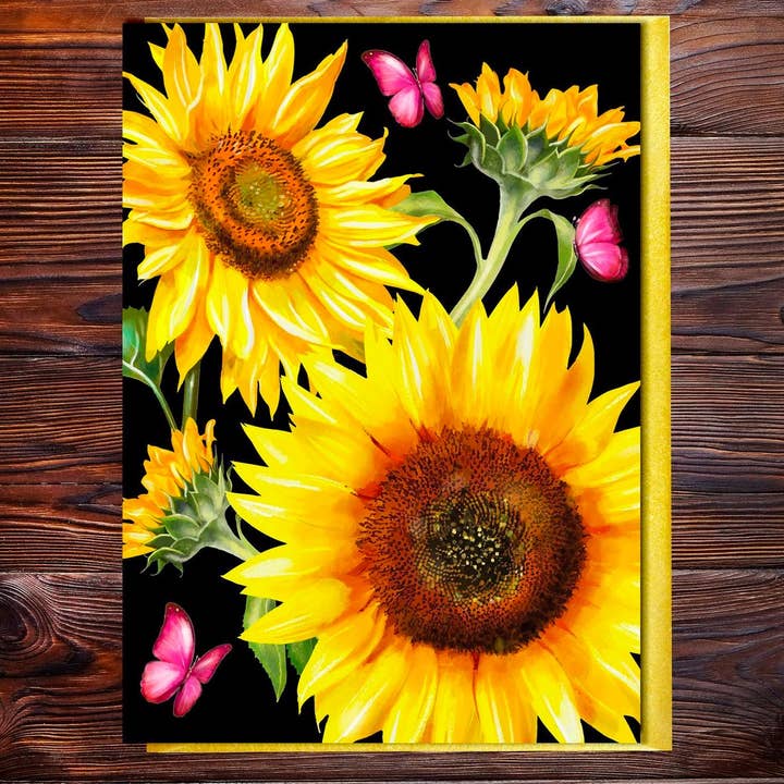 Rocket 68 - Wholesale Everyday Greeting Card - Sunflower Blank With Gold Accents
