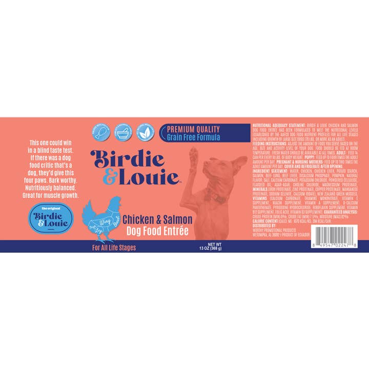 Worthy - Wholesale Pet Food - Dog - Birdie & Louie Chicken and Salmon Wet Dog Food Case 12 Cans