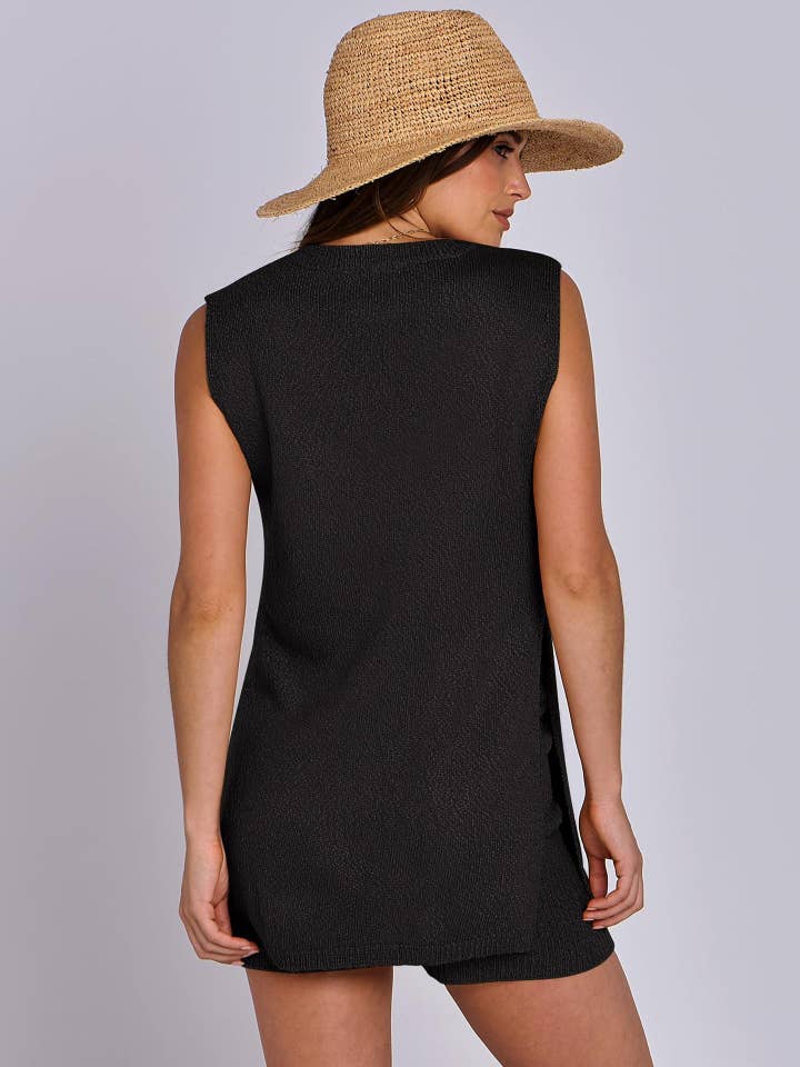 Suhkasana - Wholesale Lounge Set - Women's - Casual Knit Sleeveless Sweater & Shorts Set