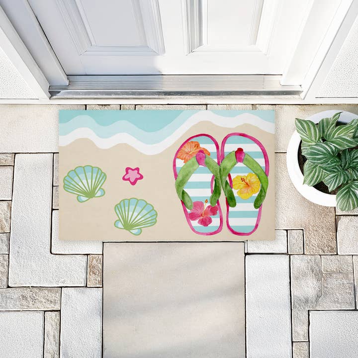 Stupell Industries - Wholesale Door mat - Flip Flops on Beach Shore Door Mat, 18x302