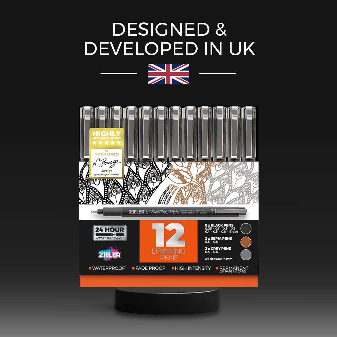 Zieler – wholesale Pen – 12 Fineliner Drawing Pens | Black, Sepia & Grey6