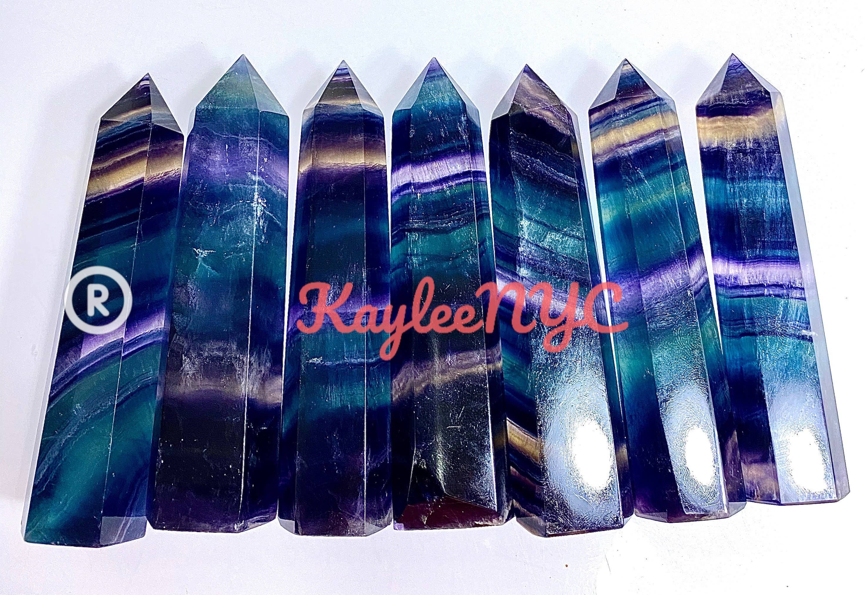 KayleeNYC - Vendita all'ingrosso Pietra/cristallo spirituale - Lotto all'ingrosso 2 Lbs Dark Rainbow Fluorite Obelisk Point Torre di energia naturale2