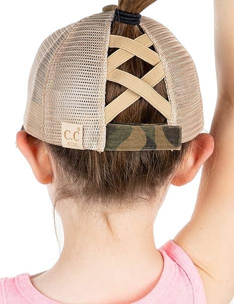 Funky Junque - Vendita all'ingrosso Cappellino da baseball - Bambini - Berretto da cavallo Criss Cross per bambini - Green Camo1