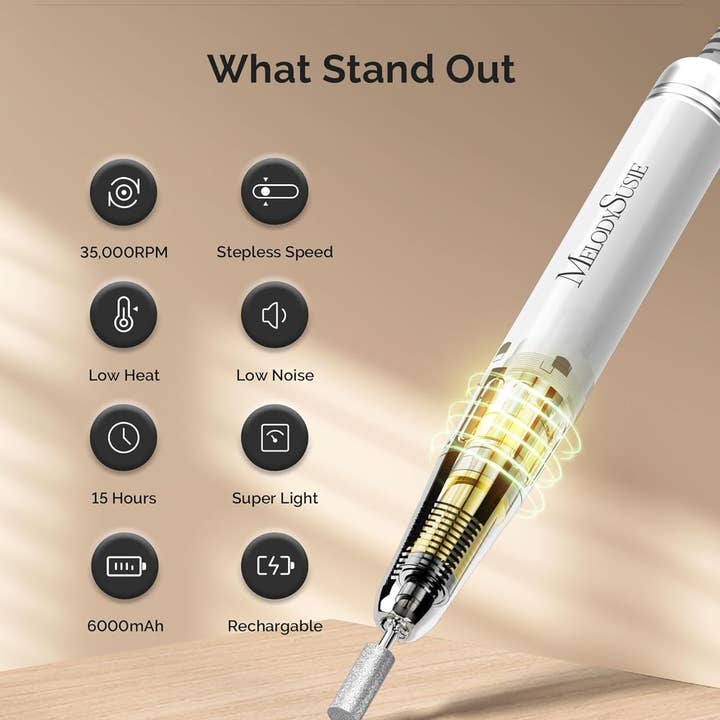 White MelodySusie Professional Rechargeable Nail Drill,35000RPM for wholesale on Faire