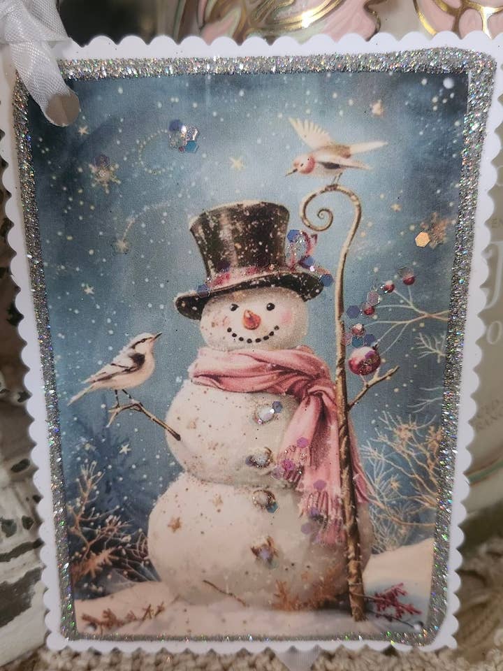Christmas Gift Tag Snowman n Bird for wholesale by Little Heart Designs