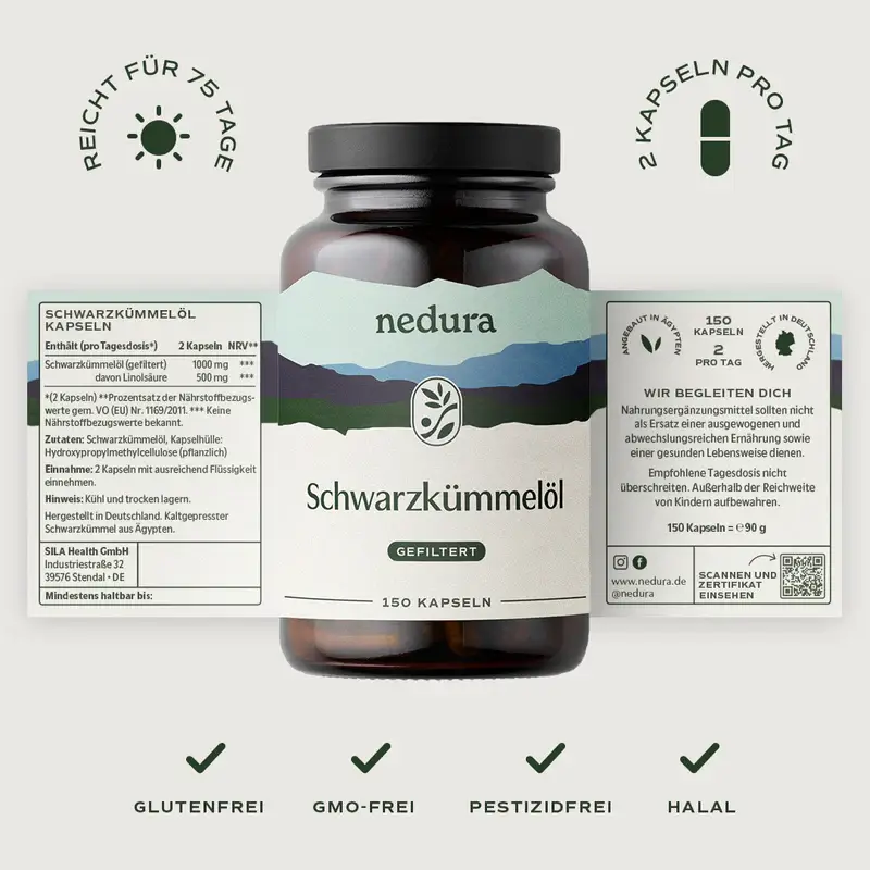 SILA Health GmbH – Suplemento/vitamina oral por atacado – Cápsulas de óleo de cominho preto6