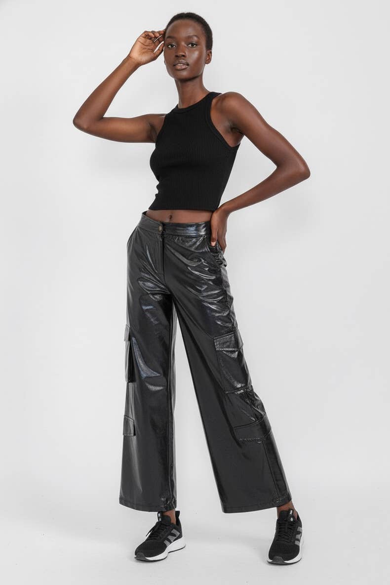 5besties inc - Wholesale Pants - Women's - CARGO POCKETS METALLIC WIDE LEG PANTS6