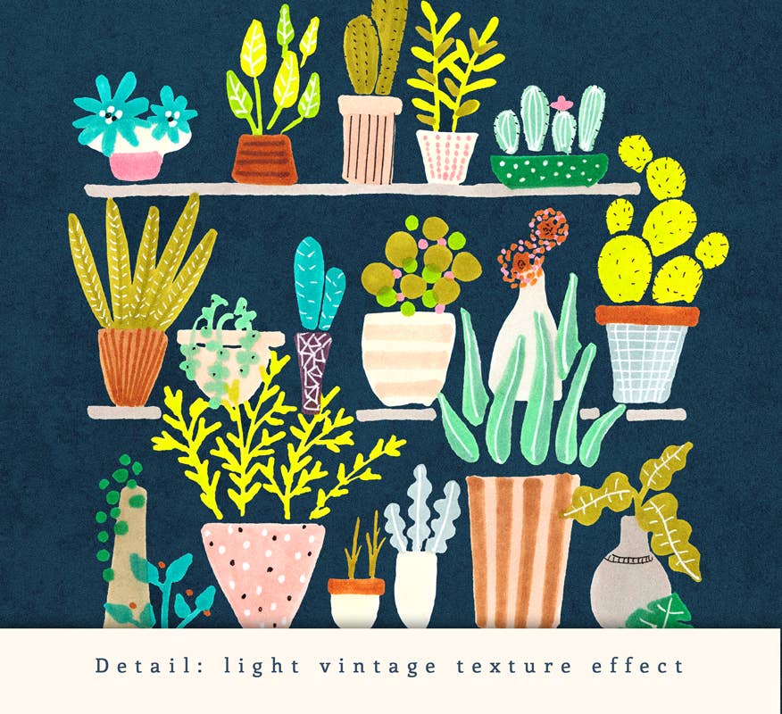 Latte Design - Wholesale Art Print - Pots and plants on blue Art Print. Botanical print2