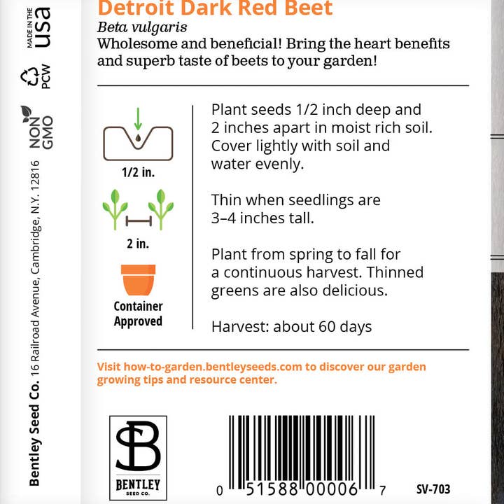 Bentley Seed Co. - Wholesale Plant Seeds - Beets, Detroit Dark Red Seed Packets1