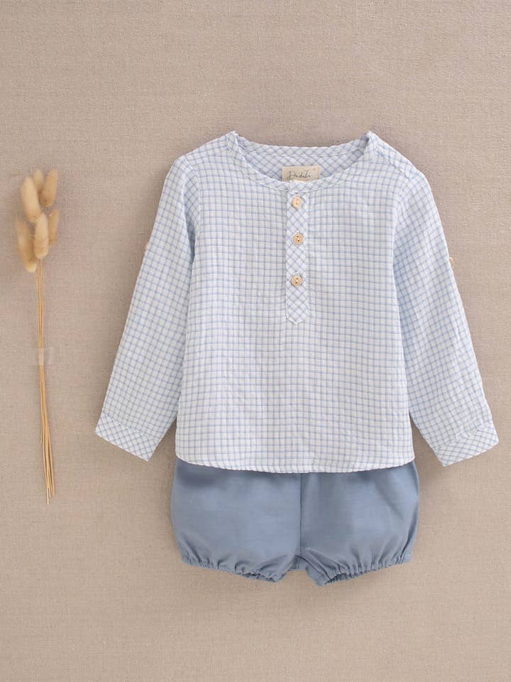 Dadati – wholesale Top & shorts set – Baby – Baby boy set light blue gingham shirt and shorts
