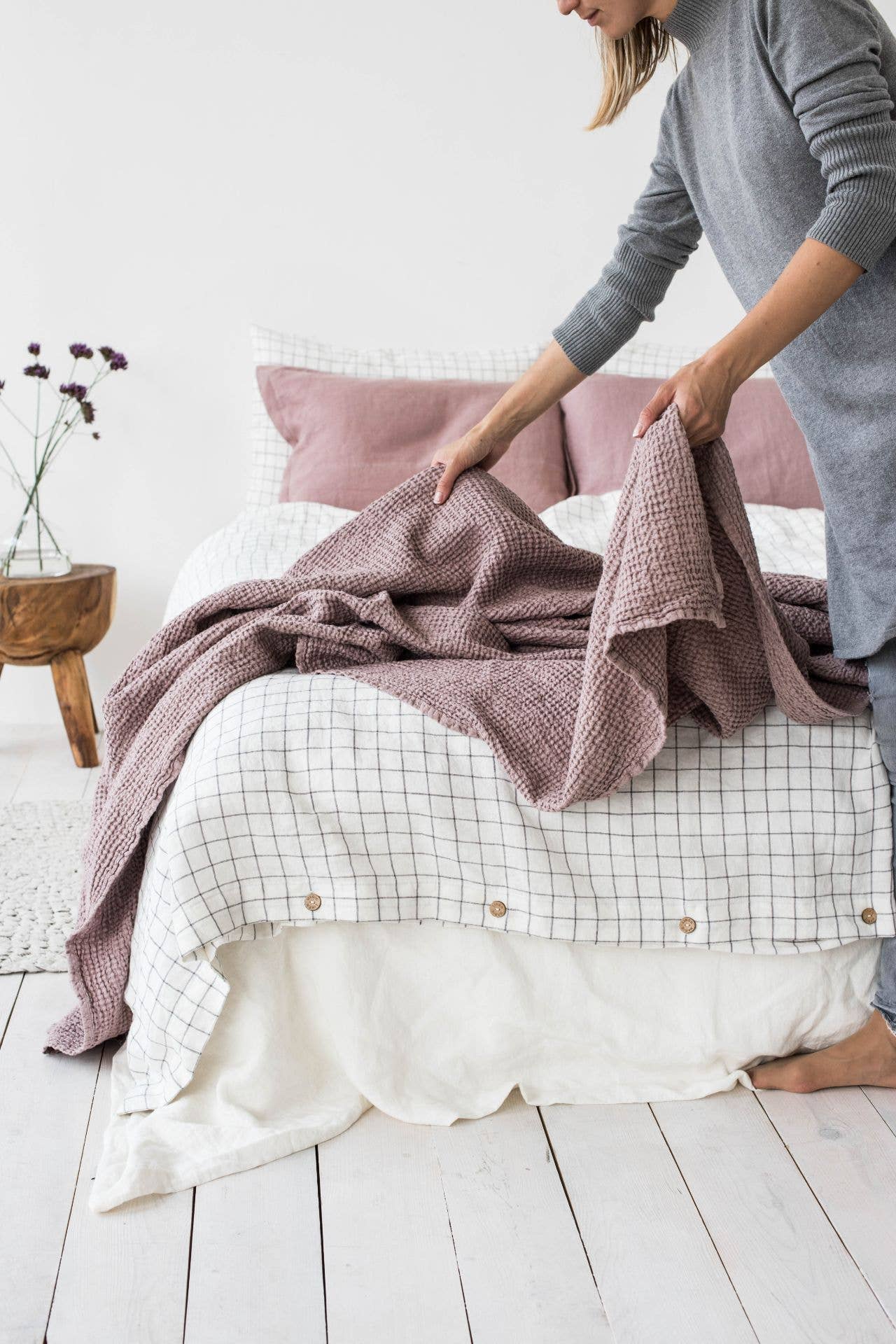 MagicLinen (We handle U.S. import procedures for you) - Vente Couvre-lit - Couverture en lin gaufré disponible en plusieurs couleurs9