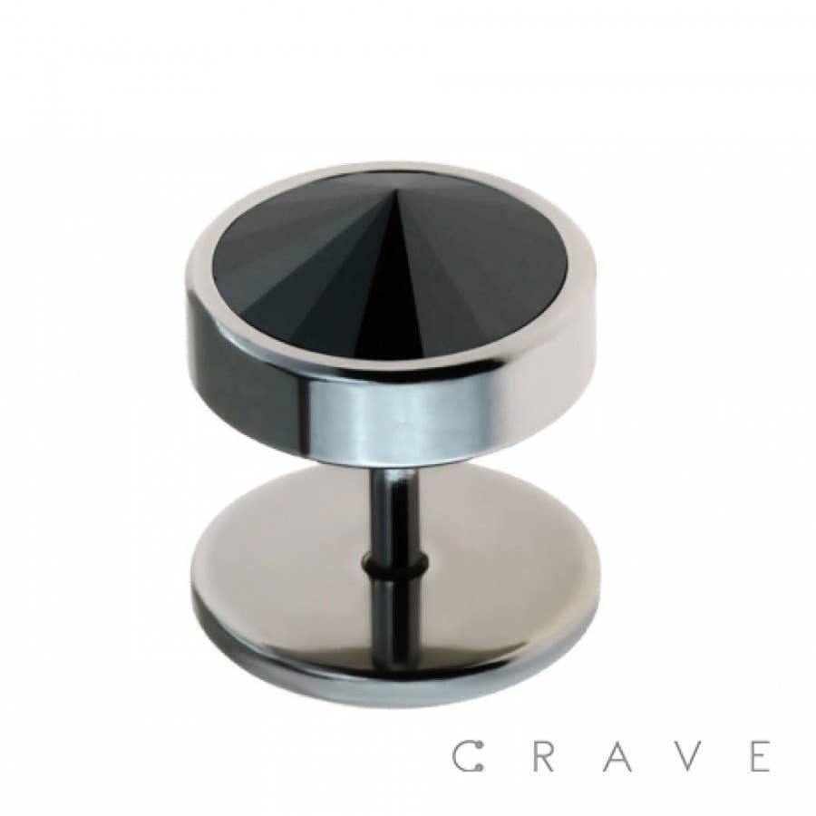 CRAVE - Wholesale Face/Body Chain - 316L SURGICAL STEEL 2GA STEEL FAKE PLUG WITH SWAROVSKI GEM S3