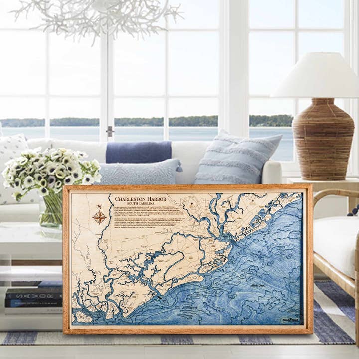 Charleston Harbor Coastal 3D Wood Map Wall Art for wholesale by Sea & Soul Nautical Chart Art