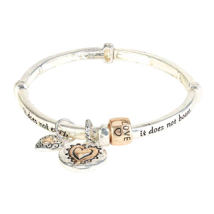 Dicksons - Wholesale Charm/Dangle Bracelet - MESSAGE BRACELET 1 COR 13:4 2TONE