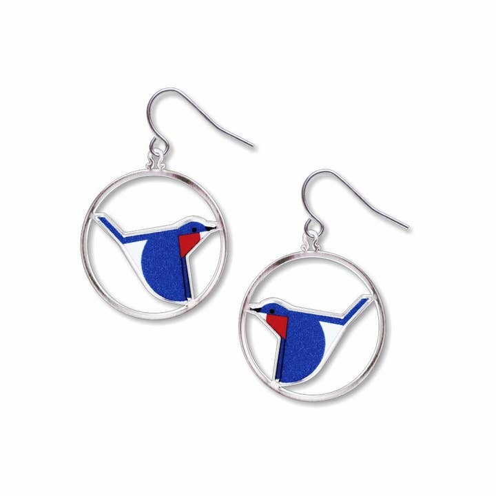 Charley Harper's Bluebird Earrings, MADE in USA for wholesale by David Howell and Company