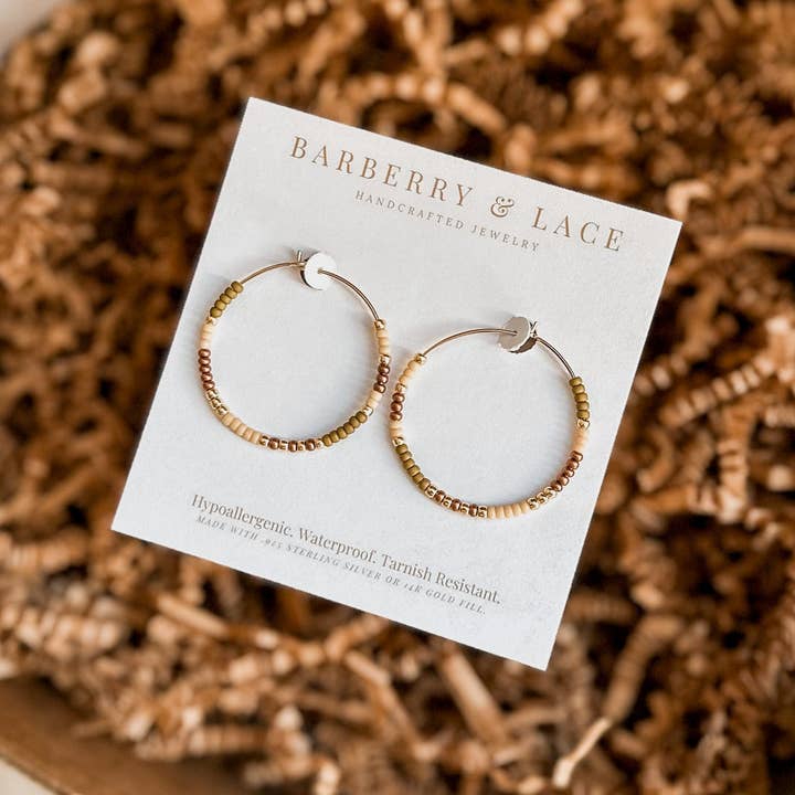 Barberry & Lace Handmade Jewelry - Wholesale Hoop Earrings - Fall Beaded Hoop Earrings | 14k Gold Fill & Sterling Silver6