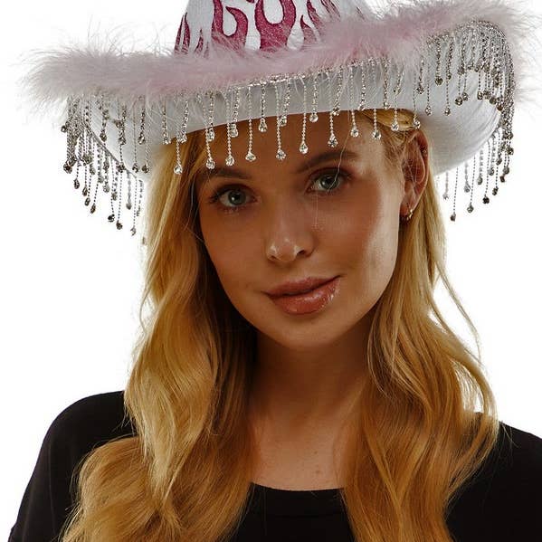White Flame Cowboy Hat With Fringe for wholesale by KBW Global Corp.