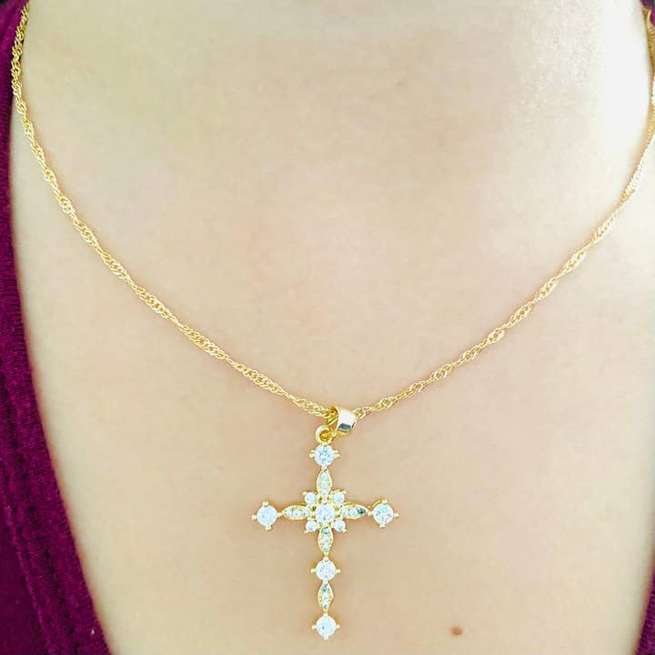 Housegoldjewelry - Wholesale Pendant/Charm Necklace - Crucifix Charm Necklace, Gold Cross Necklace, Cubic Zirconia4