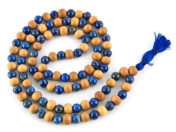 GREENROOTS USA LLC – wholesale Bönehalsband – Lapis Lazuli & Naturlig Sandelträ Mala - 8mm0
