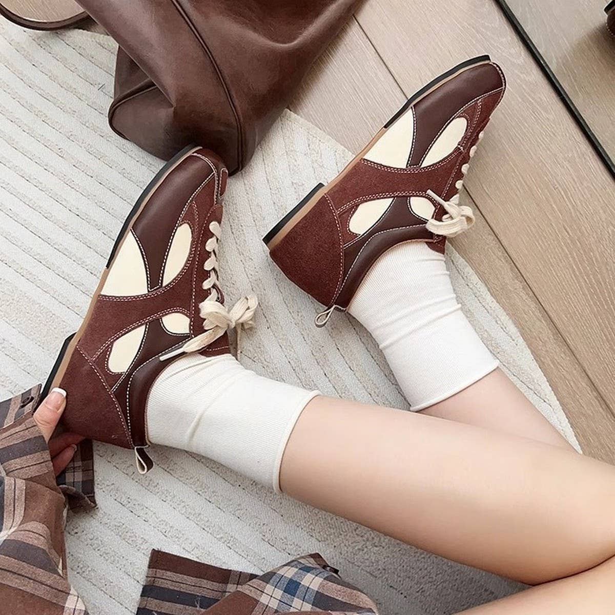 ACCITY - Wholesale Flats/Loafers - Women's - Retro Colorblock Sneakers in Wine Red Style_CWSHF01688