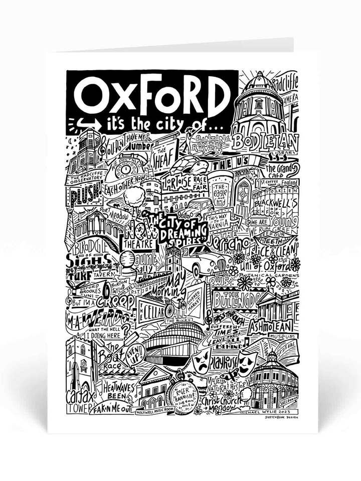 Cartão de saudações de ilustração de marcos de Oxford por atacado de Sketchbook Design