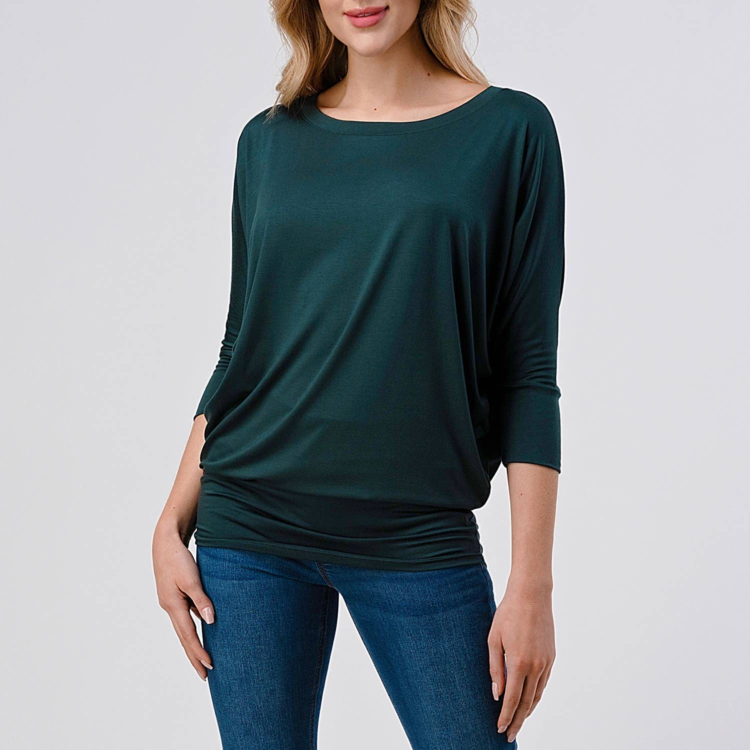 Heimious - Wholesale Knit Top - Women's - 3/4 Dolman Sleeve Round neck Modal Jersey  Top, 2503105