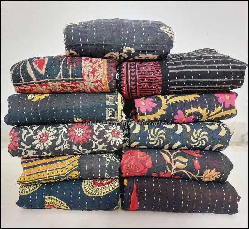 Bhawana Handicrafts - Wholesale Quilt - 5 Piece Lot, Indian Sari Quilt Handmade Throw Blanket Antiqu4