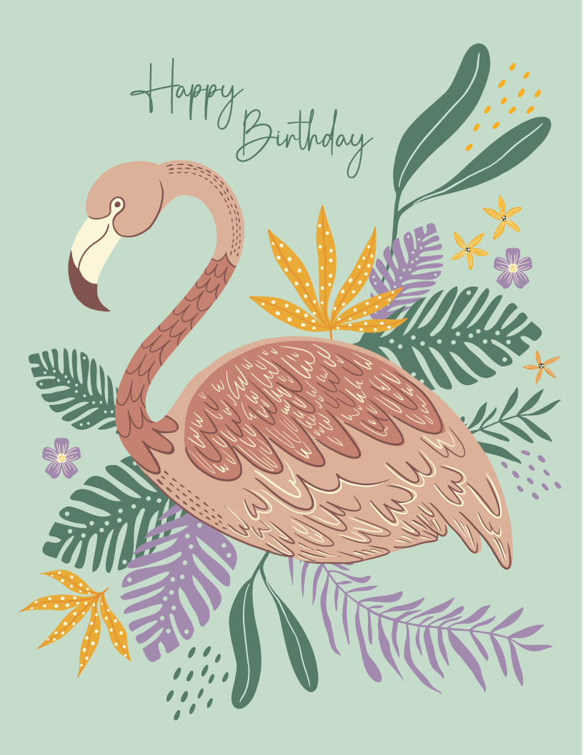 Amicreative – wholesale Birthday card – Flamingo Garden – Tropical Birthday Greeting Card1
