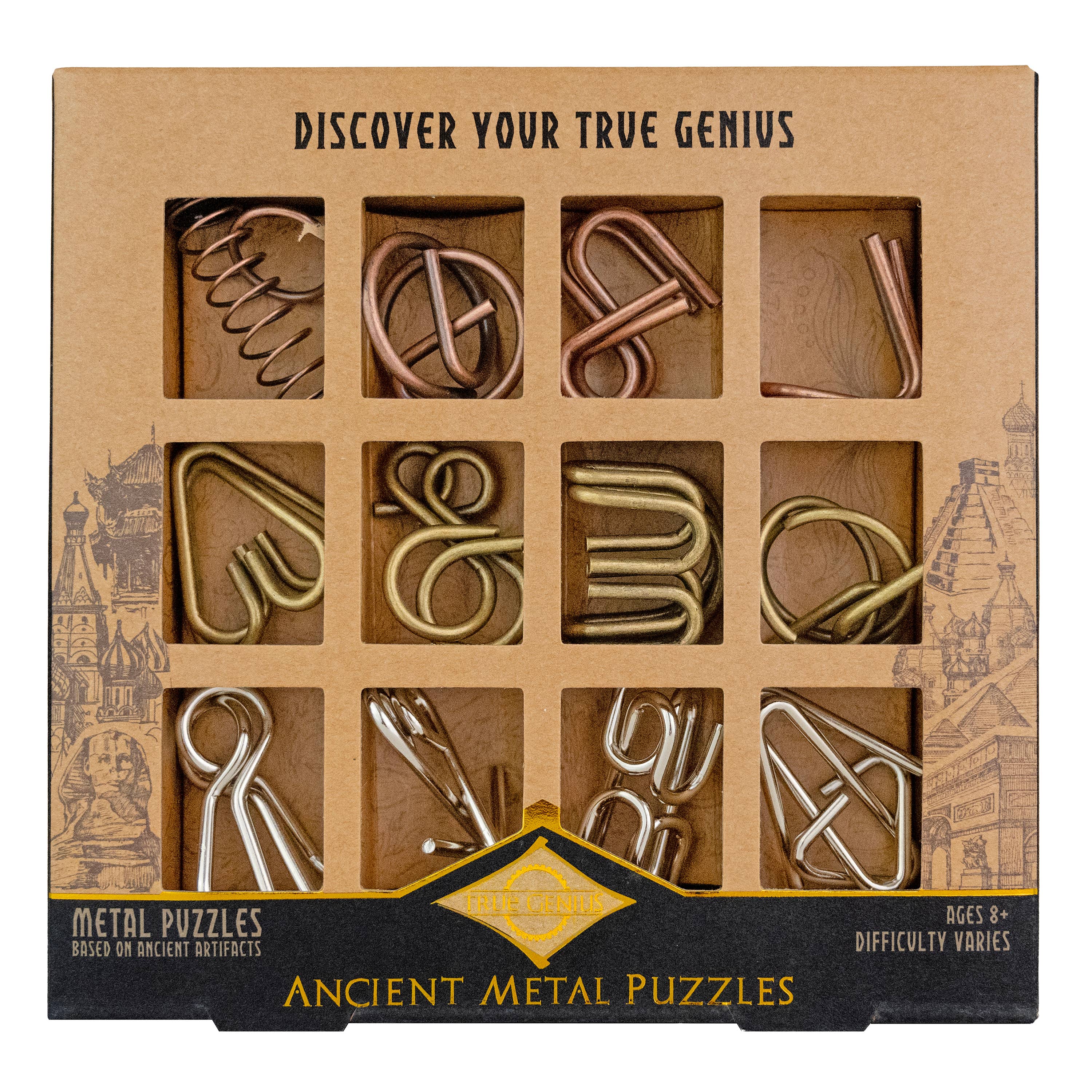 Project Genius - Vendita all'ingrosso Puzzle - Adulti - Set di puzzle True Genius in metallo antico da 12 pezzi2
