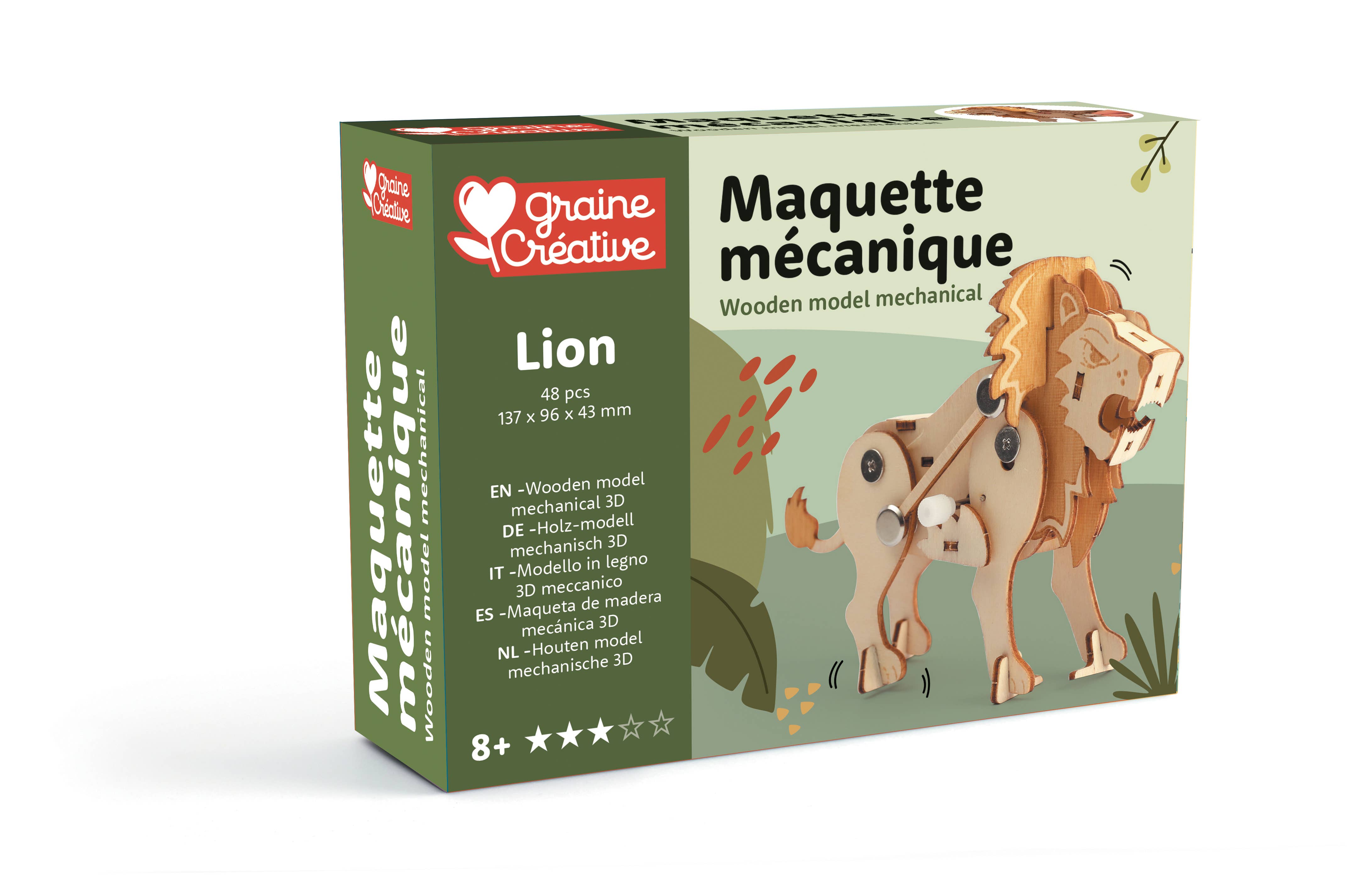 Graine Créative - Vente Kit de bricolage – enfant - MAQUETTE  EN BOIS 3D MECANIQUE  LION1