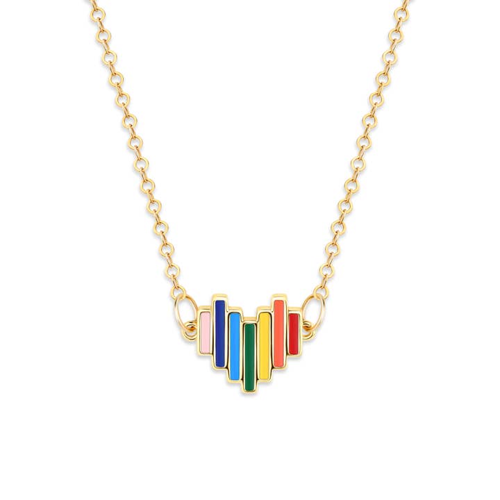 Collar con forma de corazón orgulloso con forma de arcoíris, 16 pulgadas, relleno de oro para venta al por mayor de Rejected Hearts Club