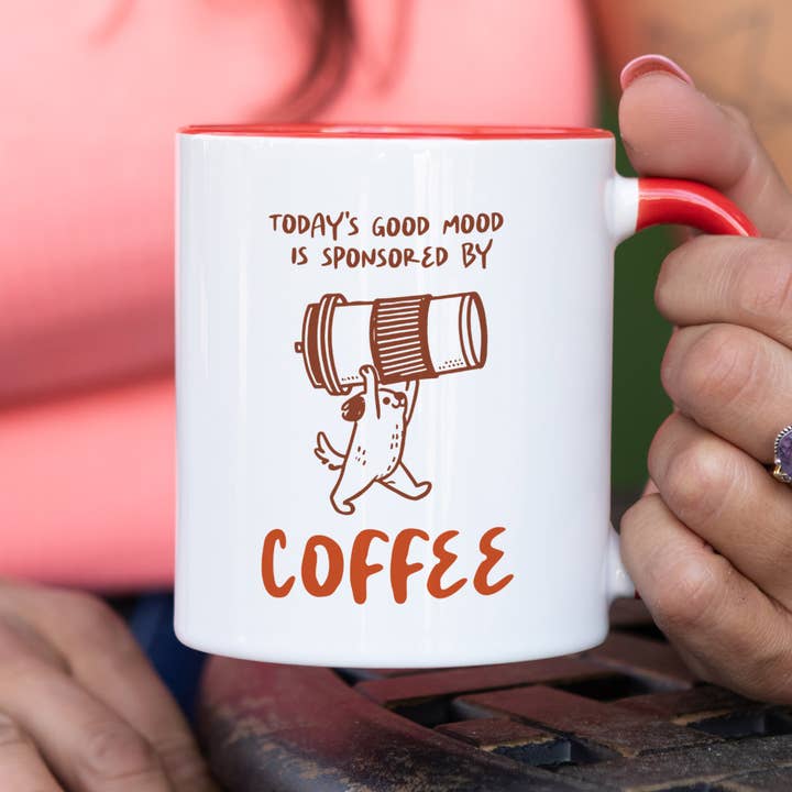 Tasse en céramique Good Mood Sponsored By Coffee pour la vente par Lucky Luna Apparel