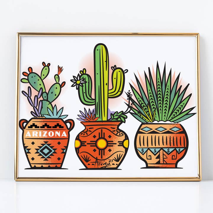 3 Potted Cactus : 8x10 Archival Print for wholesale by High Jinks Apparel