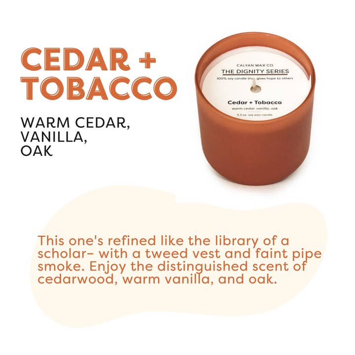 Calyan Wax Co. - Wholesale Jar/Filled Candle - Cedar + Tobacco - Dignity Series Soy Candle