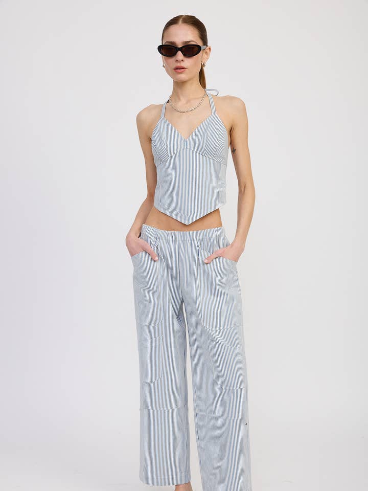 CINCHED TWILL PANTS WITH WIDE LEG for wholesale by Emory Park